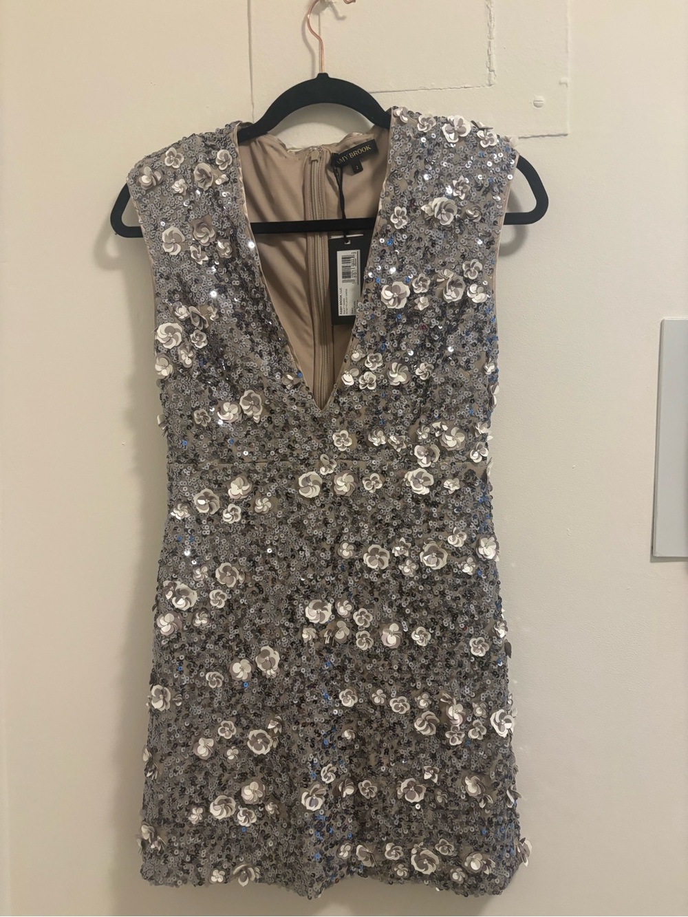 Ramy Brook Silver Sequin Floral Mini Dress